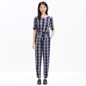Madewell Mott Plaid Jumpsuit 0 Indigo Navy